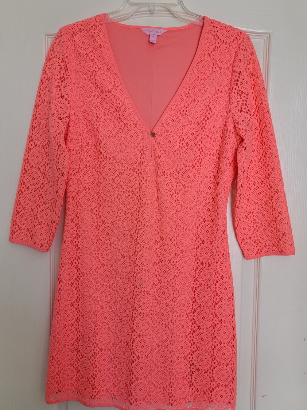 Lilly Pulitzer Floral Lace Shift Dress V-Neck 3/4 Sleeve Lined Medium - Picture 2 of 7